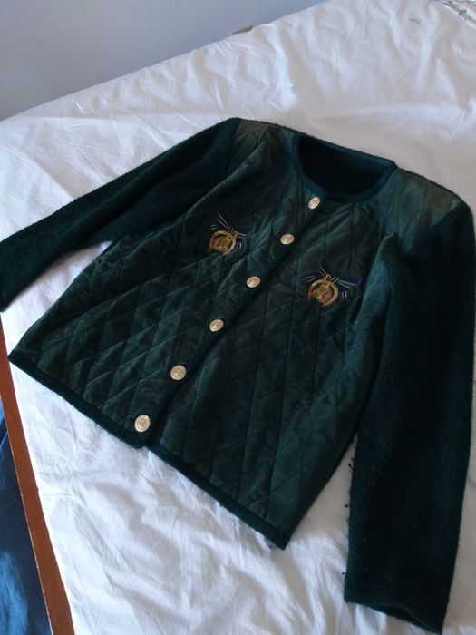 Casaco Vintage de mulher em cor verde/ pele de pessego