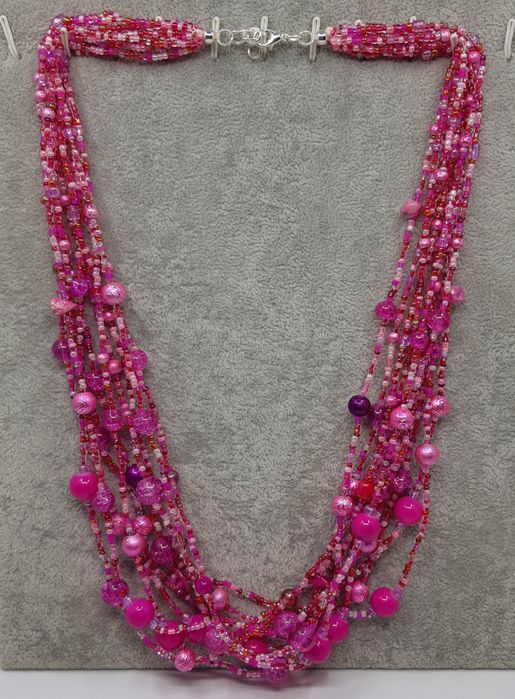 Naszyjnik Orientalna kaskada cukierkowy różowy warstwowy duży Handmade