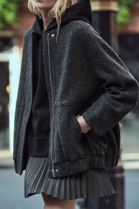 Оверсайз бомбер із шерсті, куртка, пальто zara, розмір м