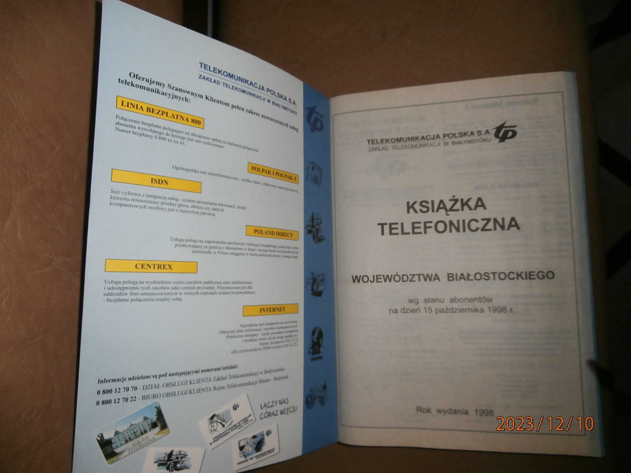 Książka telefoniczna Woj Białostockiego z 1998 r.  stan kolekcjonerski