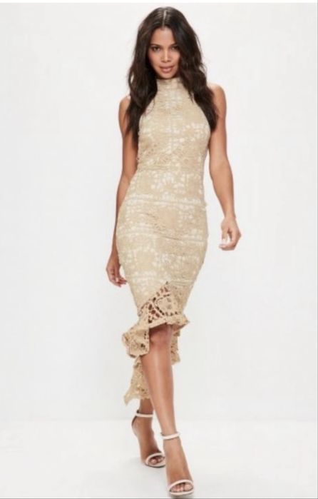 Бежеві мережевні елегантні сукні міді М-Л