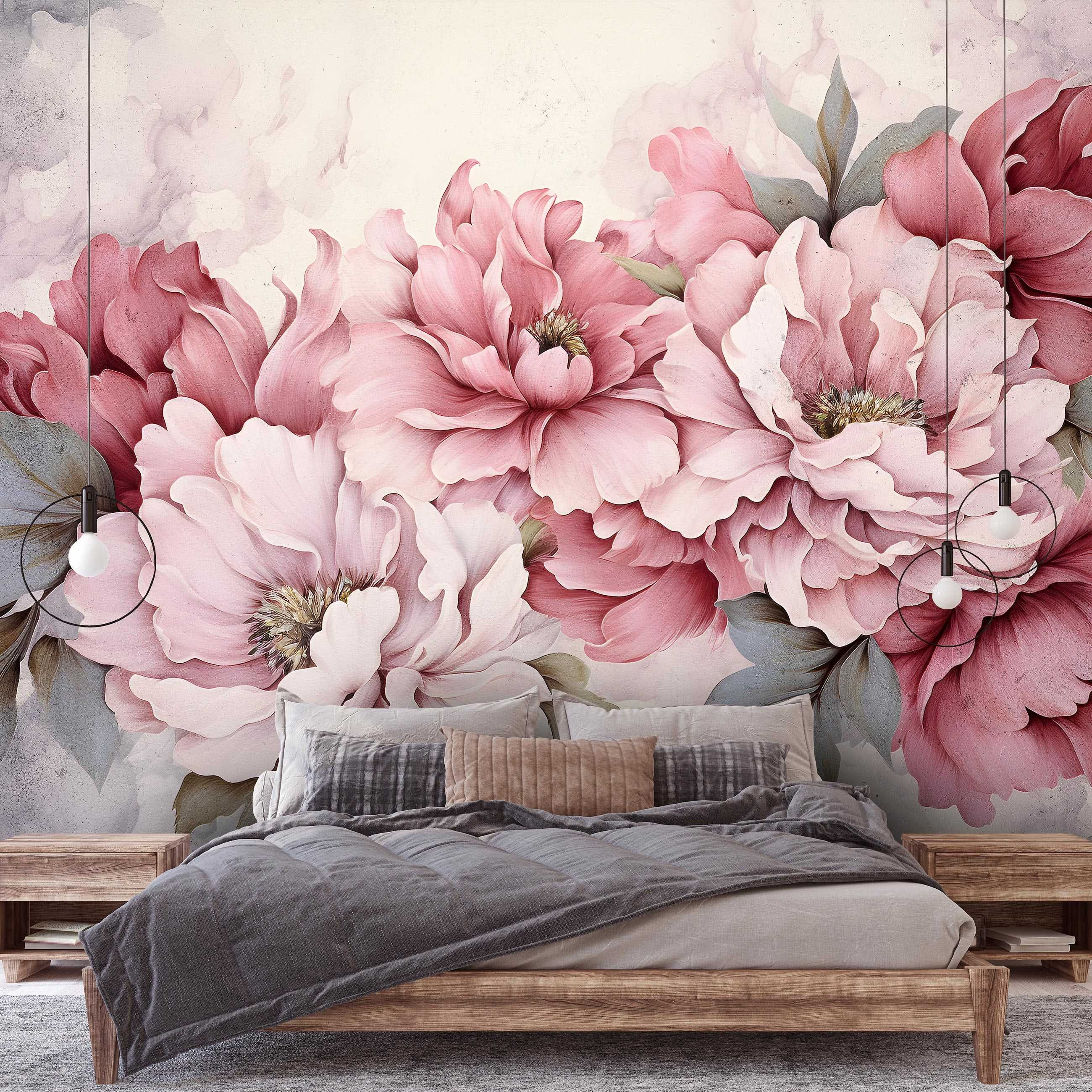 Fototapeta Różowe Pastelowe Kremowe Kwiaty 3D Twój Rozmiar + KLEJ