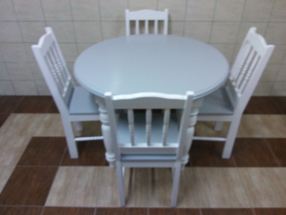 Stół okrągły biały krzesła ecru wanilial dąb kuchnia salon - PROMOCJA