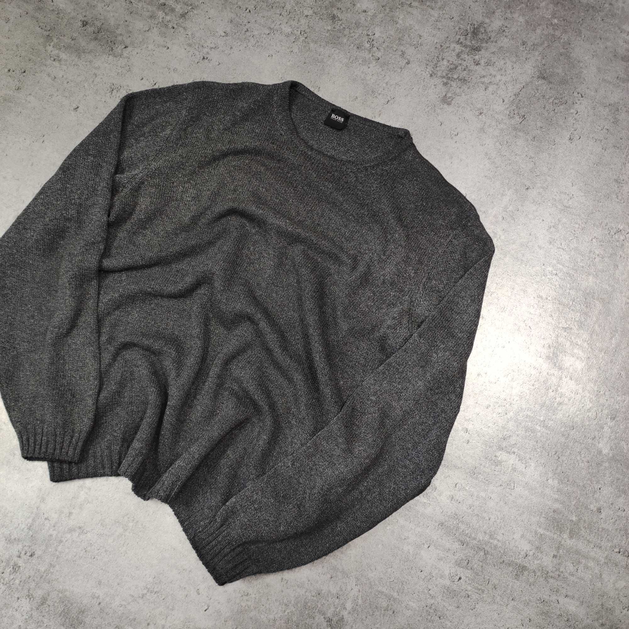 MĘSKI Sweter Pleciony PREMIUM szary Bawełna Hugo Boss Logo Elegancki