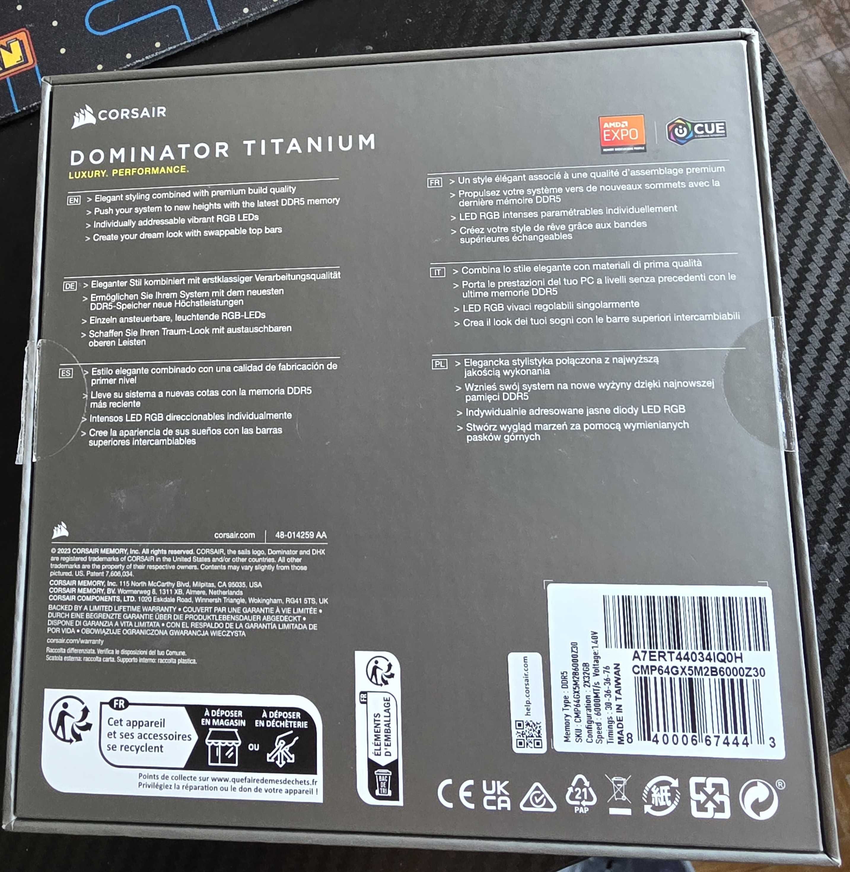Kit Corsair Dominator Titanium rgb 2x32gb ddr5 6000mt/s cl30,Expo/Xmp