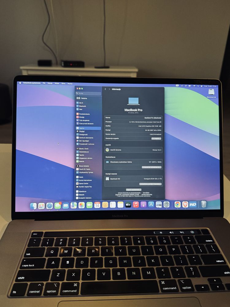 Apple MacBook Pro 16’ 2019r. 2TB dysk, 64GB RAM, i9 2.4 GHz, OKAZJA!