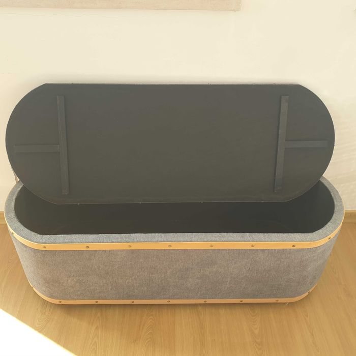 BANQUETA 23571 G CINZA EM LINHO COM ARRUMAÇÃO 120x44x43+3