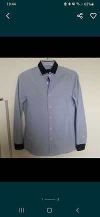 Błękitna koszula H&M prosta S, nie taliowana, biust i biodra 90 cm
