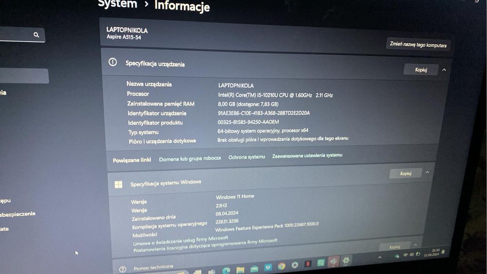 Laptop acer prawie nie uzywany