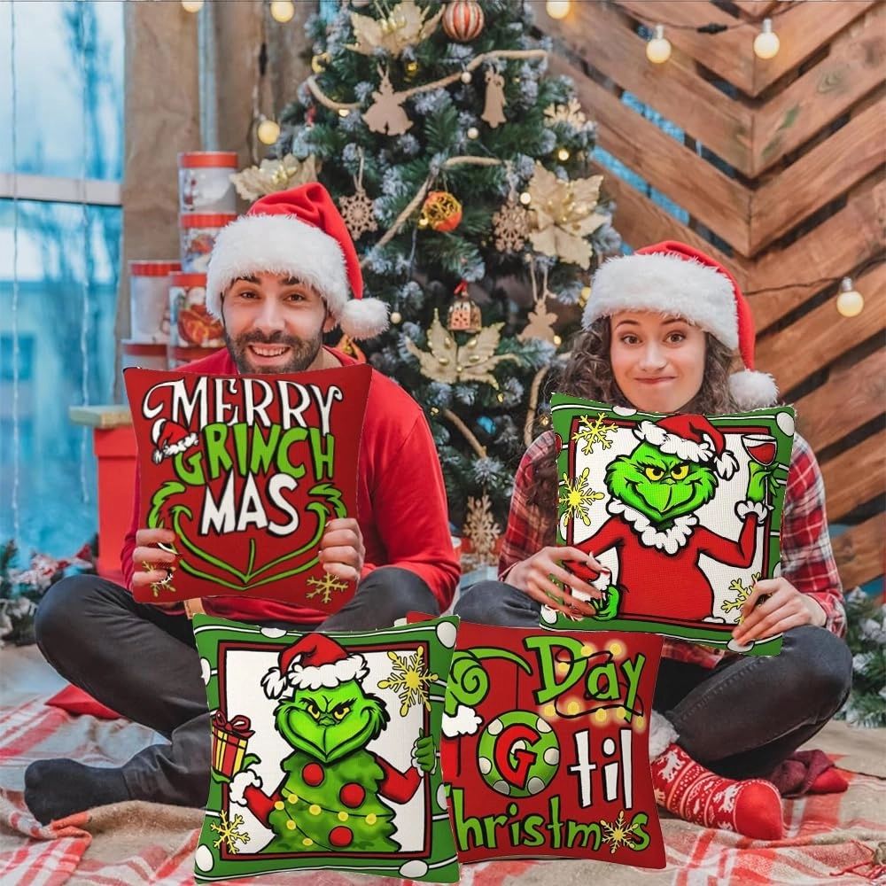 Zestaw 4 poszewek świątecznych Grinch Boże narodzenie  45x45cm BI09