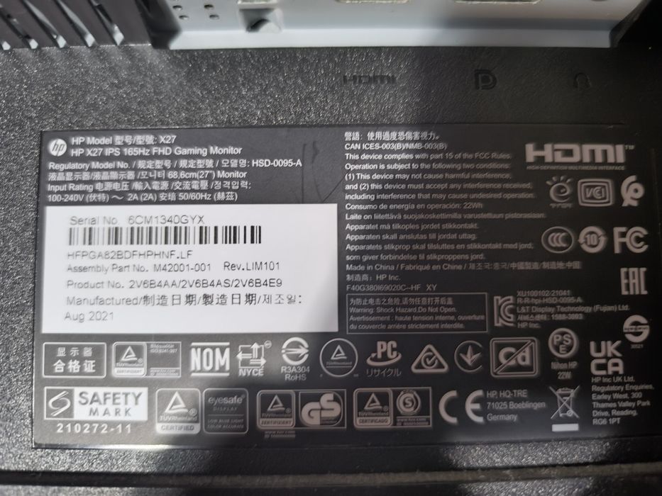 Monitor HP x27 165Hz Gsync