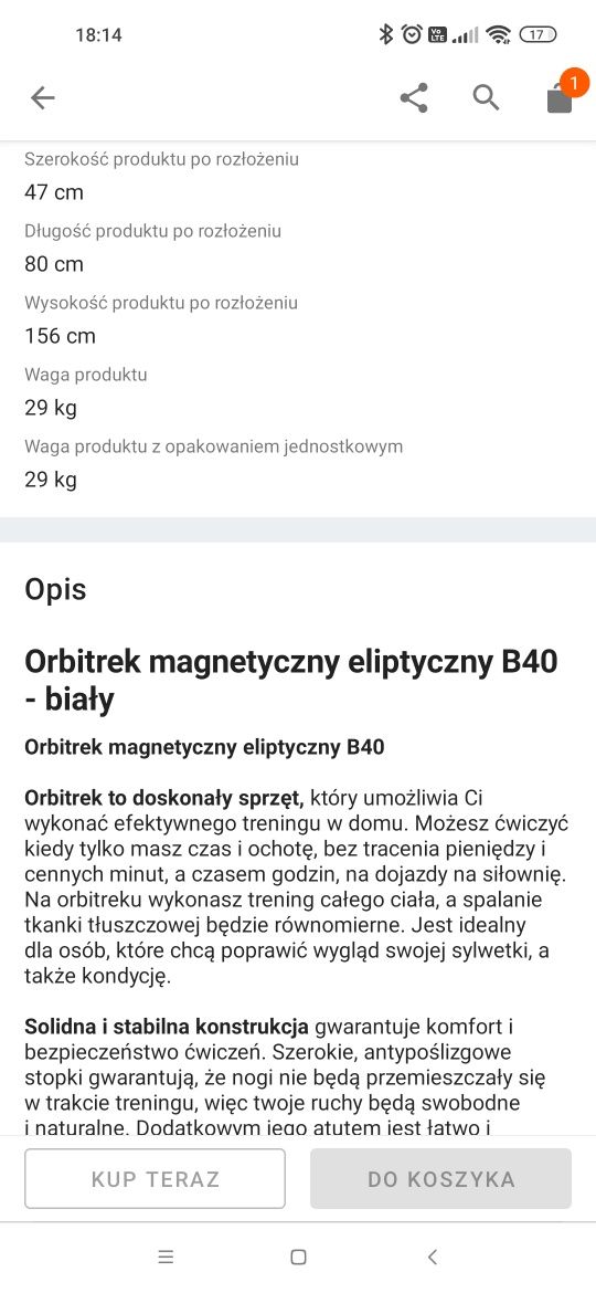 Orbitrek - Trenażer eliptyczny magnetyczny 9365_151 B-40 110 kg