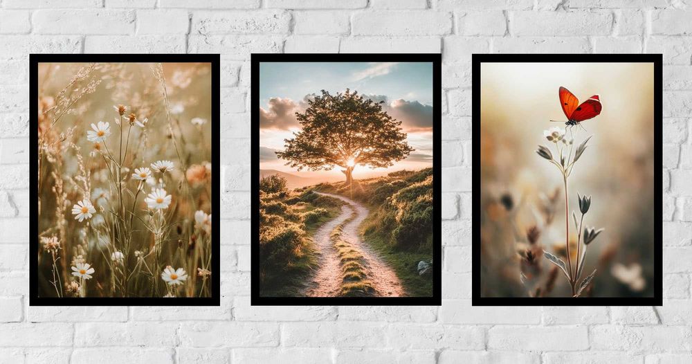 30x40 obrazy w ramie plakaty ramka MOTYL ŁĄKA KWIATY NATURA BOHO