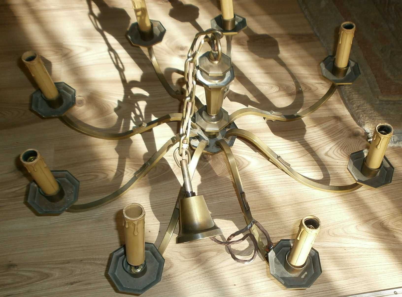 Żyrandol - Lampa Mosiężna 8 Ramion, Wisząca, Stara.
