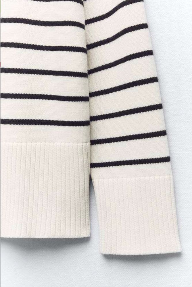 ZARA Sweter oversize w paski z kołnierzem wiskoza M