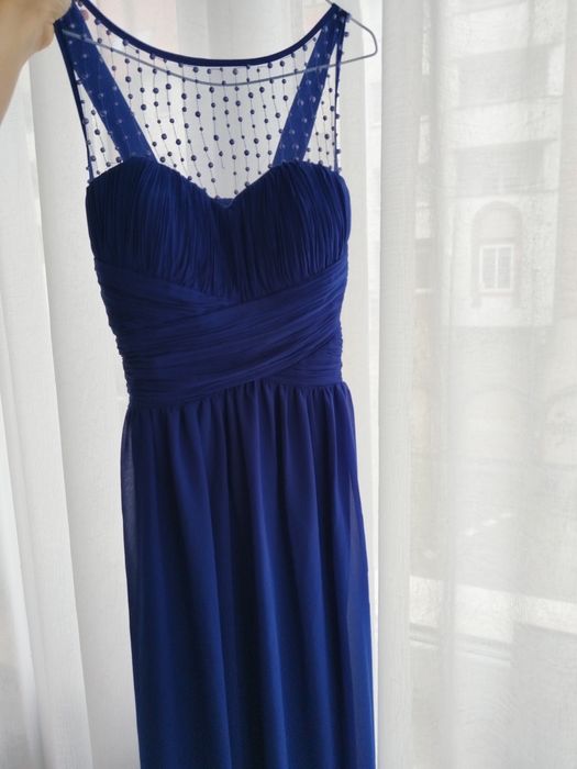 Maxi, długa sukienka na wesele, wieczorowa, niebieska M