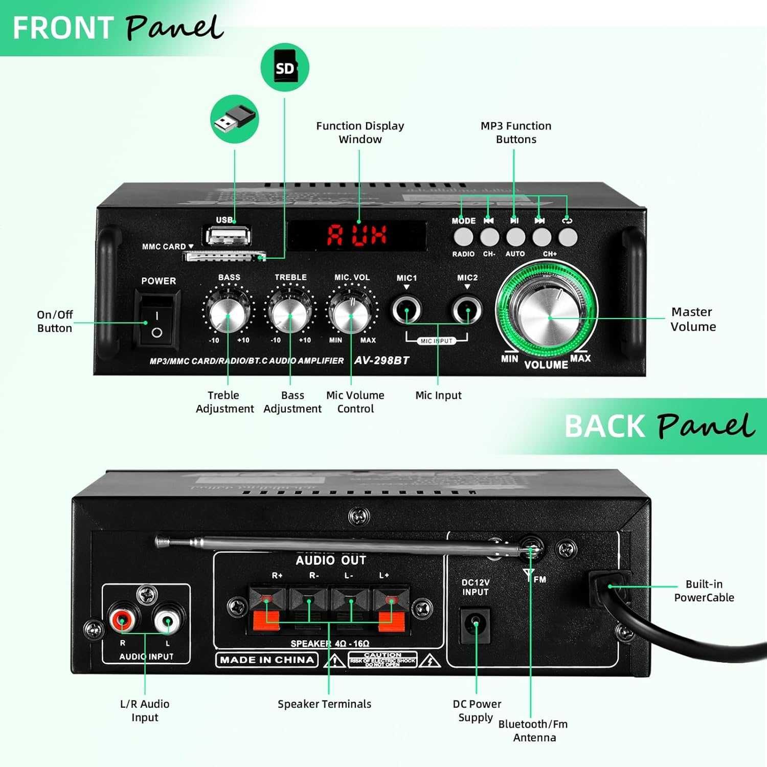 Sobatty AV 298BT 2-kanałowy stereofoniczny wzmacniacz audio Bluetooth