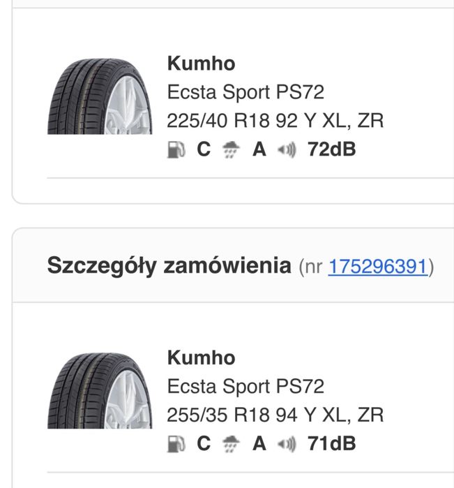 2x 255/35R18 94 Y XL, : 2x 225/40R18 92 Y XL, kuhmo sp72