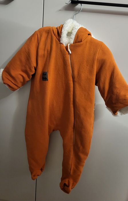 Kombinezon 68 pajacyk lisek dla niemowląt kaptur uszka suwak rudy