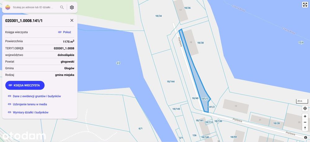 Działka inwestycyjna 1175 m² w Głogowie ul. Portowa