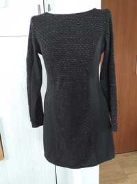 Czarna sukienka tunika z długim rękawem Loren, 40/L, Wiskoza