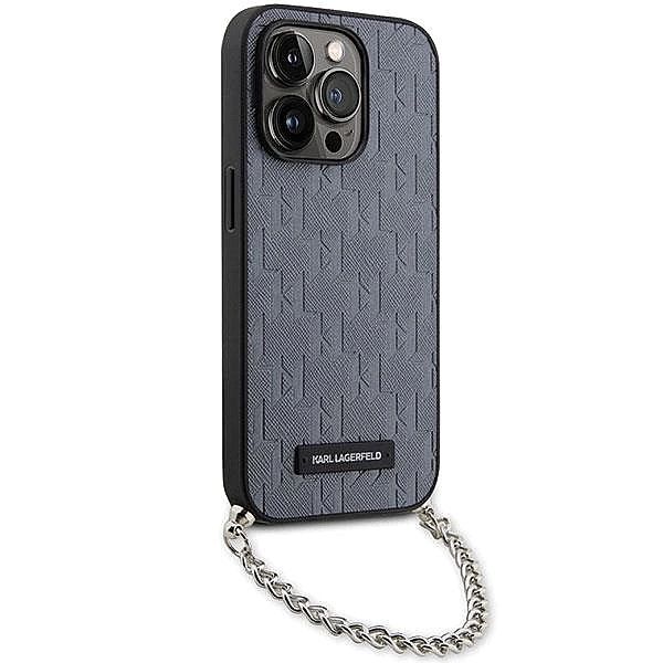 Etui Karl Lagerfeld Saffiano Monogram Chain na iPhone 14 Pro - srebrne