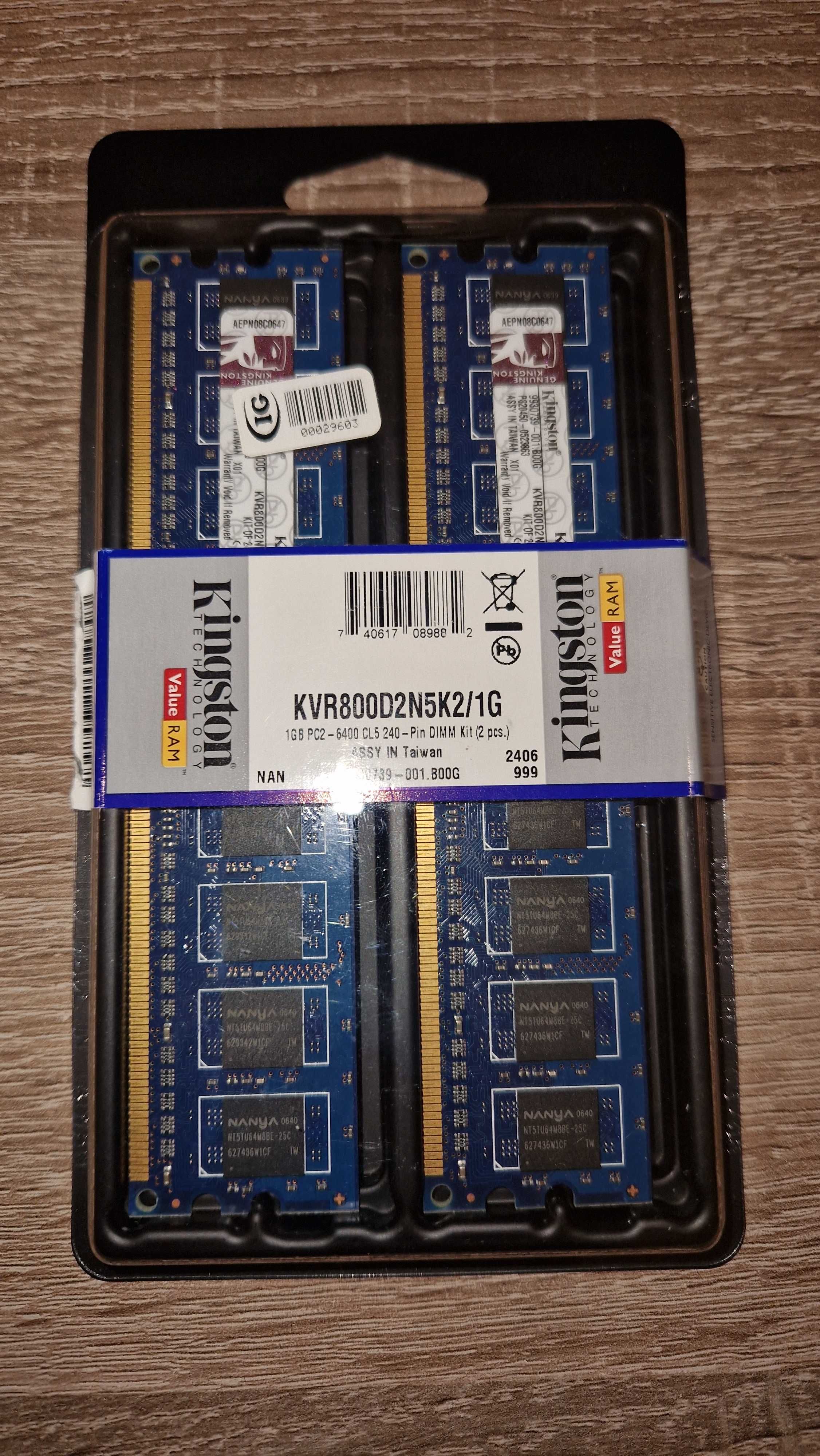 Pamięć Ram Kingston Kvr800d2n5k2/2g 1gb 800mhz