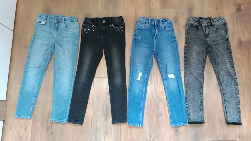 Paka zestaw 128 spodnie 3-PARY jeansowe dla dziewczynki skinny C&A rur