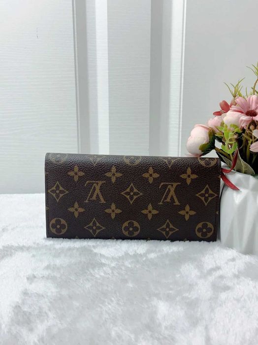 Nowe! Portfel damski LV Louis Vuitton Emilie Monogram czerwona klamra