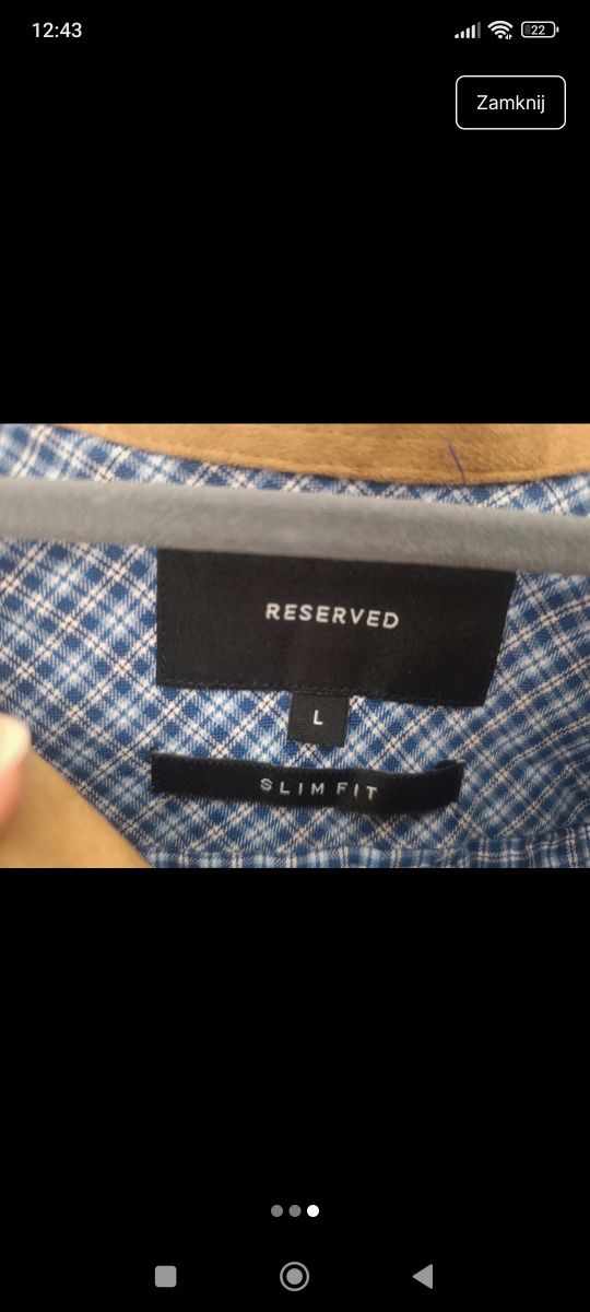 ęska niebieska koszula Slim Fit w kratkę z łatkami Reserved L 50-52