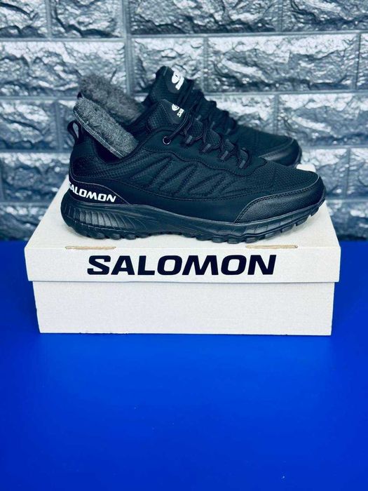 Зимние мужские кроссовки salomon черные водонепроницаемые красовки
