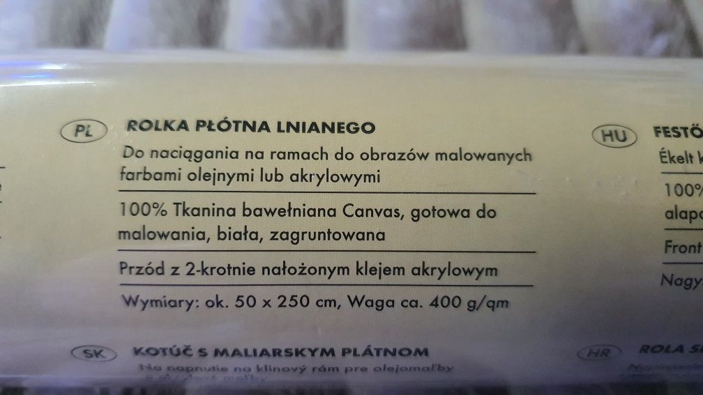 CANVAS ROLL Rolka płótna lnianego 50x250cm 400g/m² NOWA !