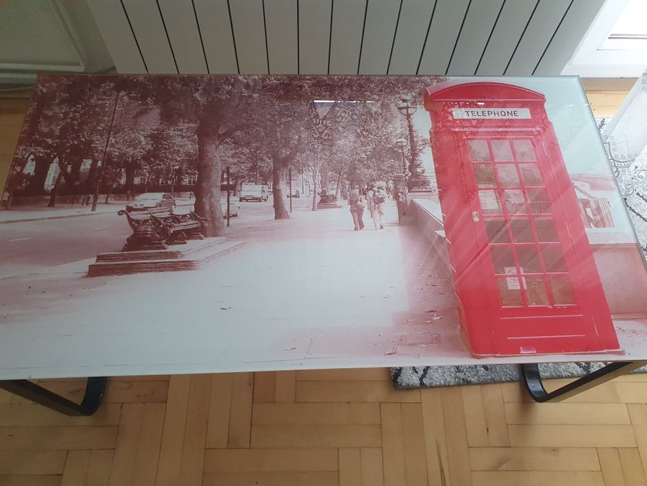 Stolik szklany, stalowy stelaż super stan