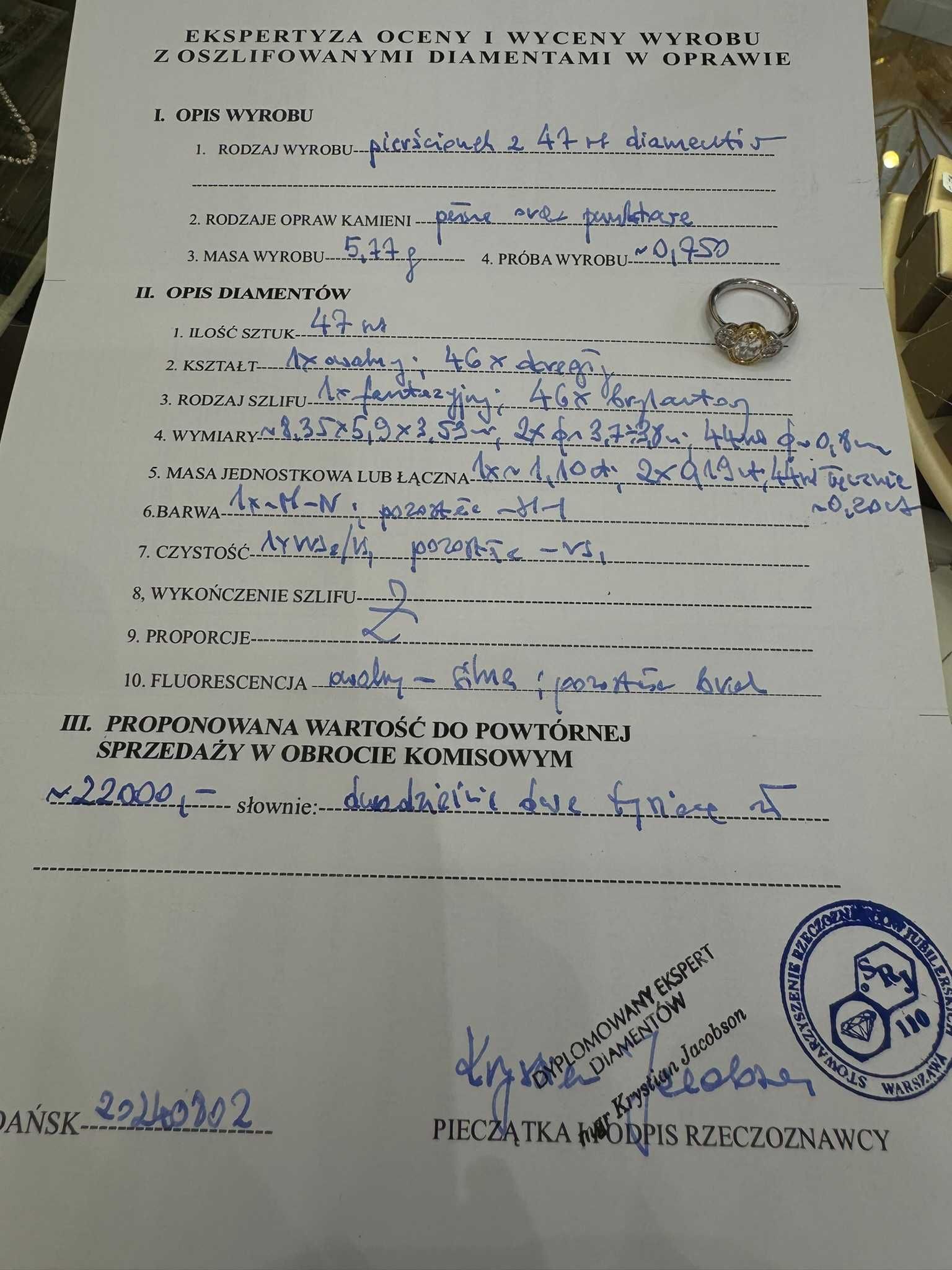 Pierścionek z diamentami naturalnymi 1.68 ct
