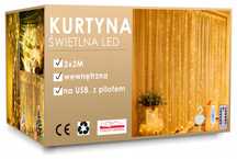Kurtyna świetlna  led ciepła 3x3m z pilotem USB Świąteczna!