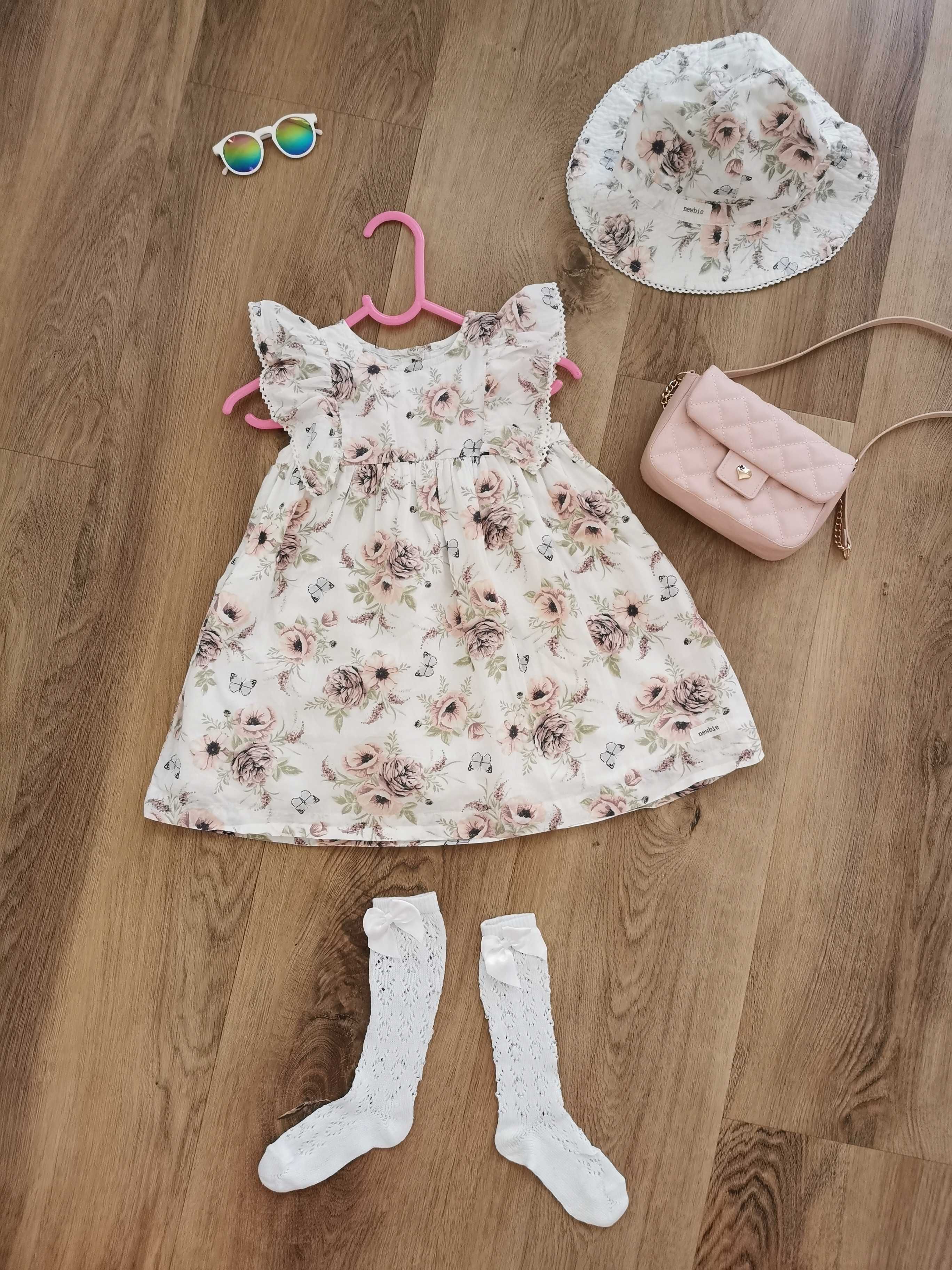Newbie 92, Zestaw Sukienka w roze i motyle + opaska