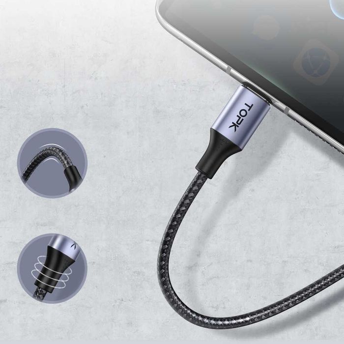 Kabel USB C - USB , szybkie ładowanie 2m TOPK USB typ C