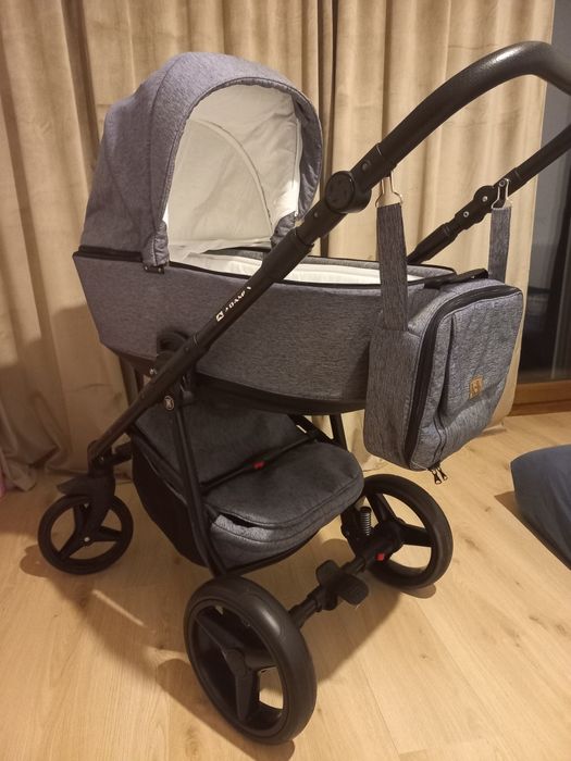 Wózek Adamex Reggio 2w1 gondola spacerówka ŻELOWE KOŁA wyprany szary
