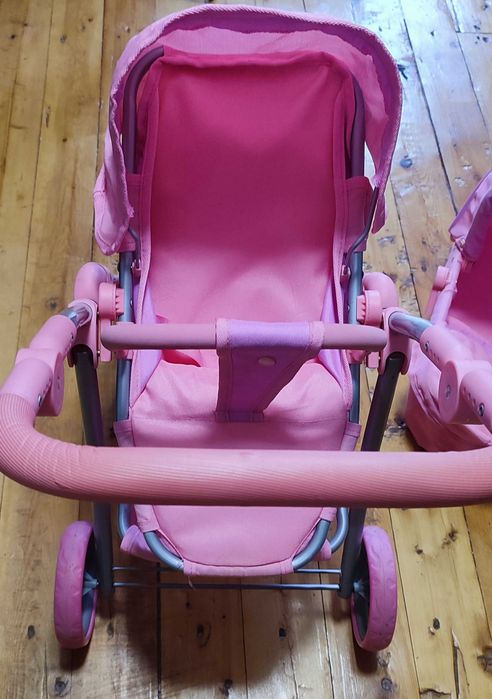 Детская коляска для кукол розовая, с поворотными колёсами, 2 в 1