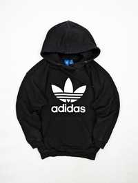 Adidas trefoil czarna bluza z kapturem S logo