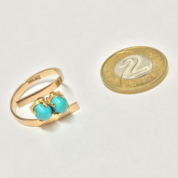 Złoty PIERŚCIONEK 18K TURKUSY Egipski wyrób r. 17