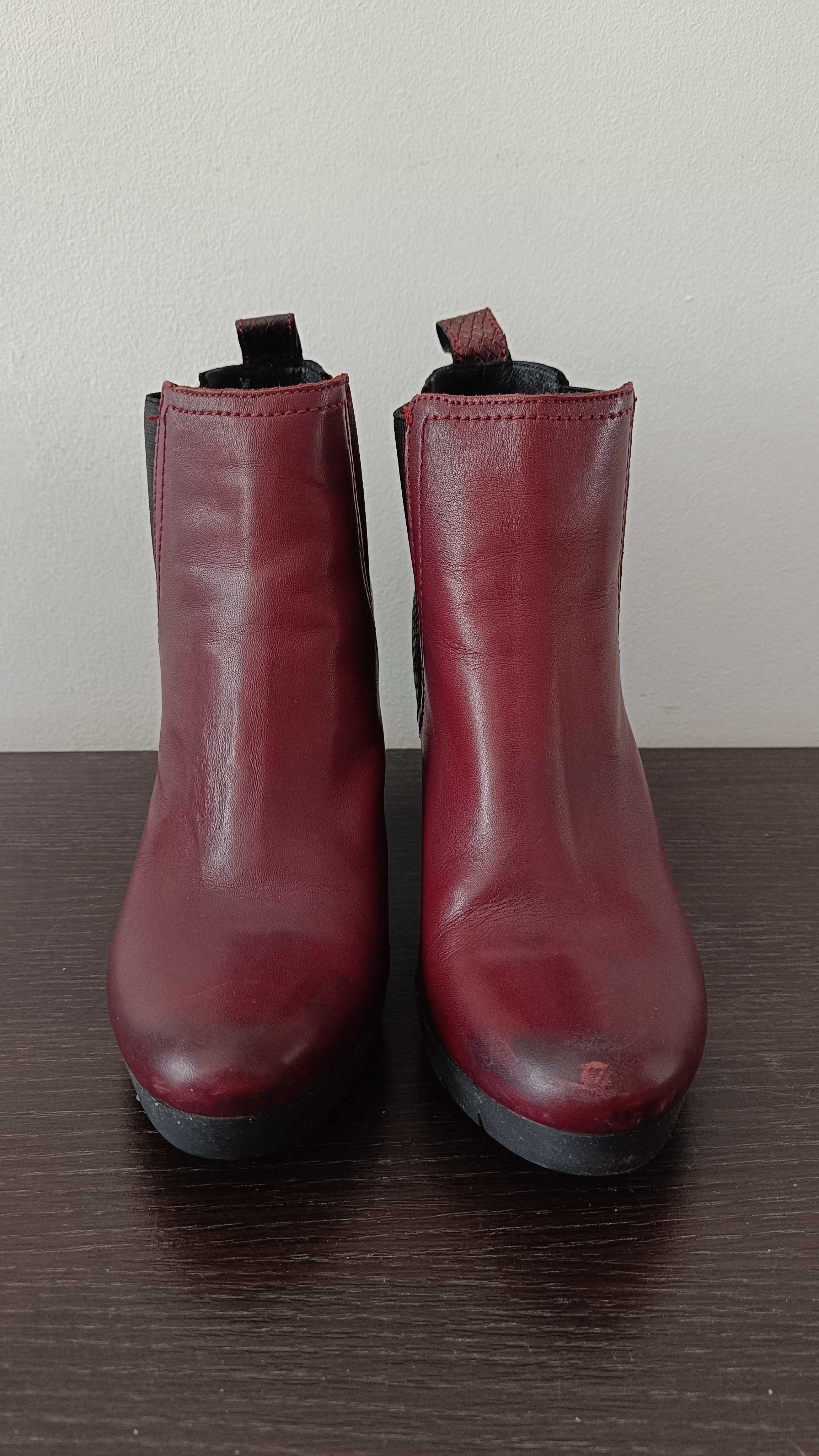bordowe botki na obcasie LASOCKI 38