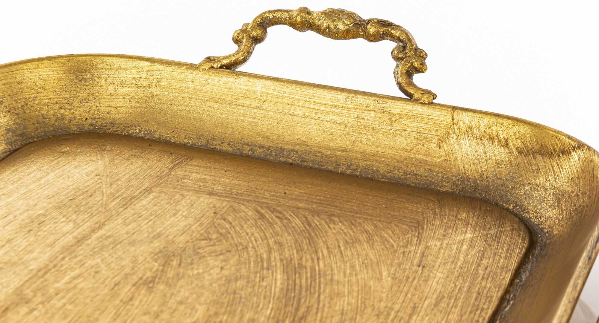 Komplet 2 x złota metalowa postarzana dekoracyjna taca retro 157667