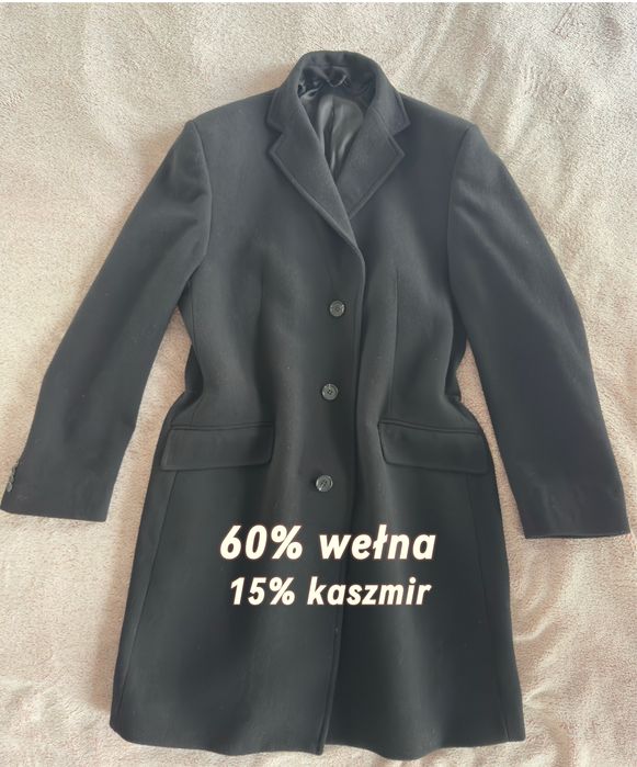 Wełniany długi płaszcz z dodatkiem kaszmiru