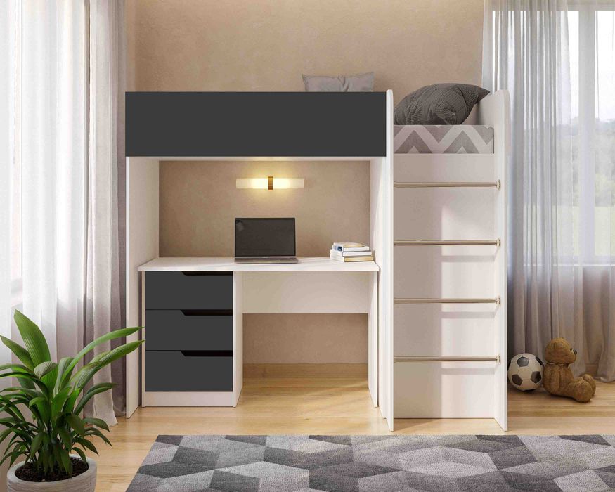 Ліжко чердак + стеллаж + шафа сходи високий бортик Додатк Стіл письмов