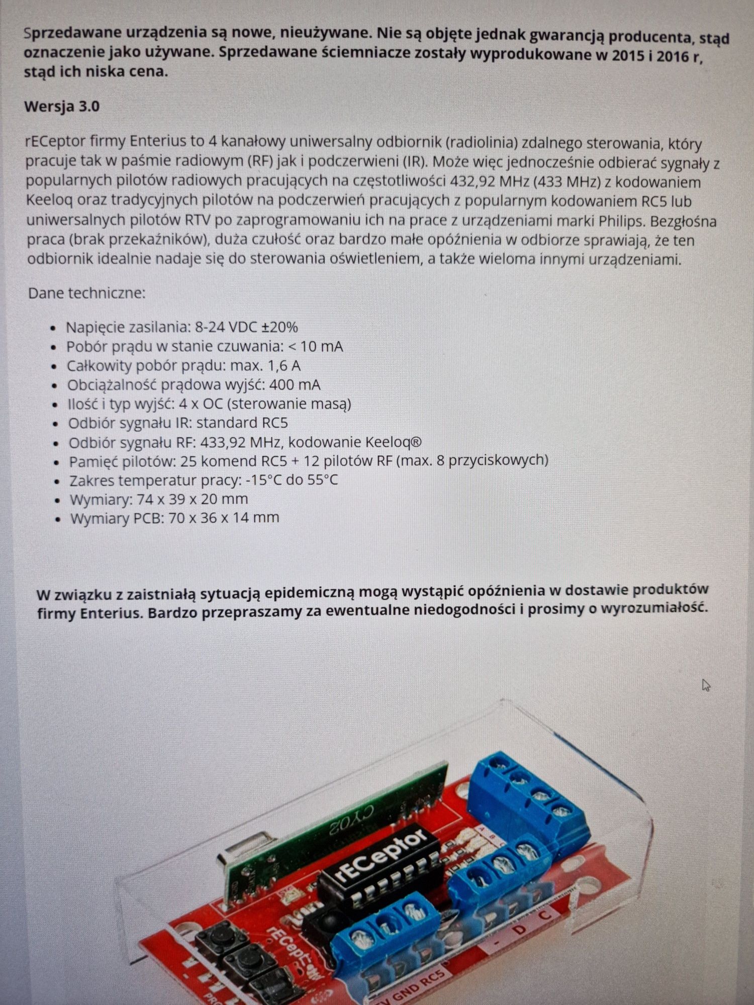 Receptor ir rf enterius