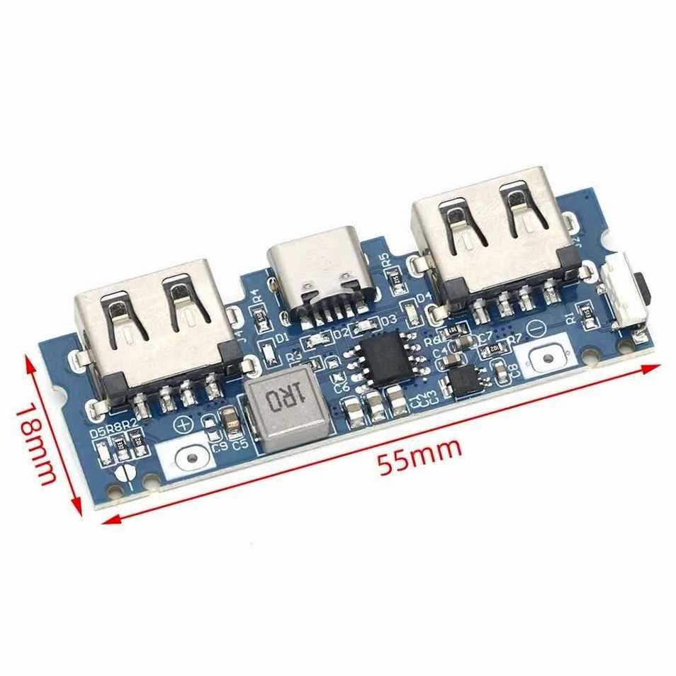 Зарядная плата для повербанка 18650 с Micro USB и Type-C, 5V 2.4A