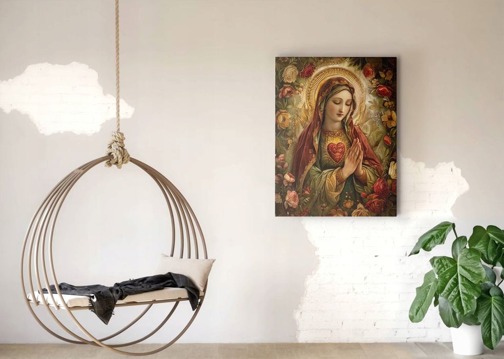Obraz na płótnie "Serce Maryi" 90x120 cm - piękno sakralne do wnętrza
