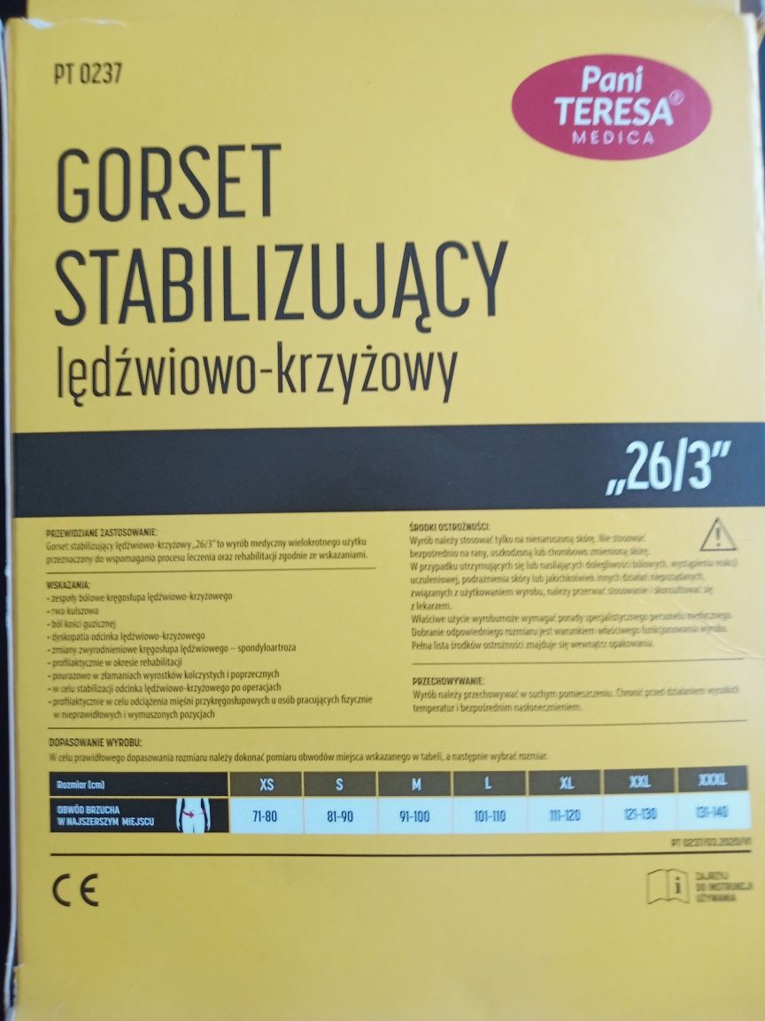 Gorset stabilizujący lędźwiowo-krzyżowy, rozmiar M