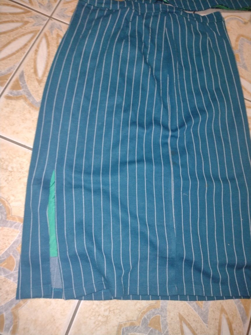 Garsonka damska L/XL bawełniana garnitur niebieska w paski żakiet spó
